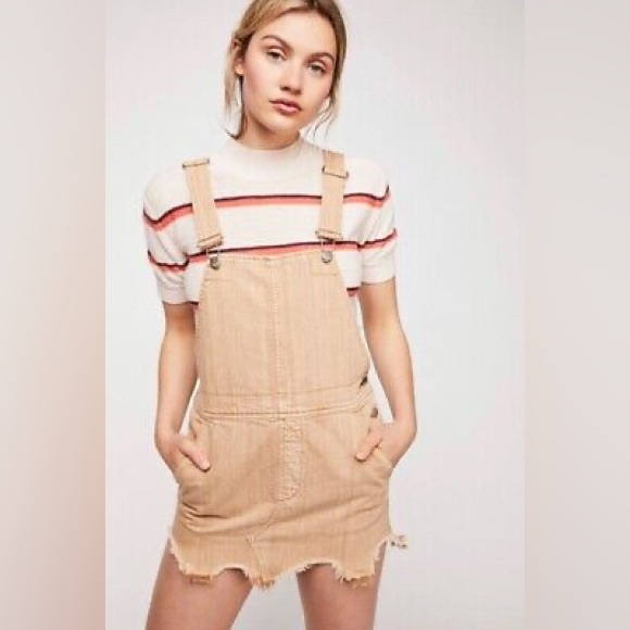Free People Torn Up Skirtall Overall Skirt mini in industrial tan - Picture 1 of 16